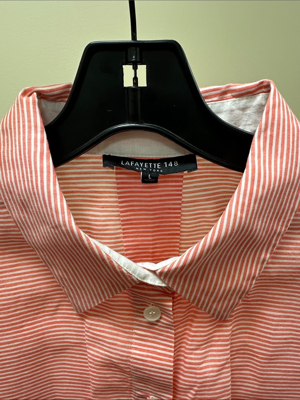 Lafayette 148 New York Coral-to-Gray Ombre Stripe Button-Down Shirt - Picture 2 of 3
